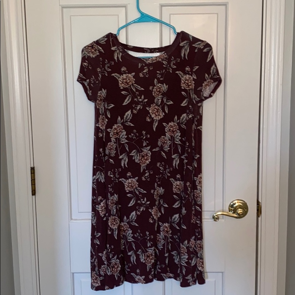 Maroon and Floral T Shirt Dress